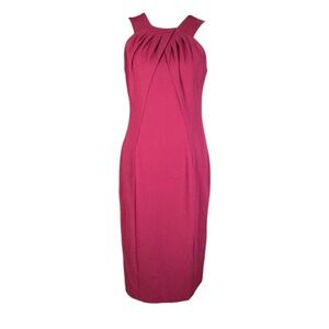 Calvin Klein Pleated Halter Neck Scuba Crepe Sheath Dress Fuschia Size 4 EUC